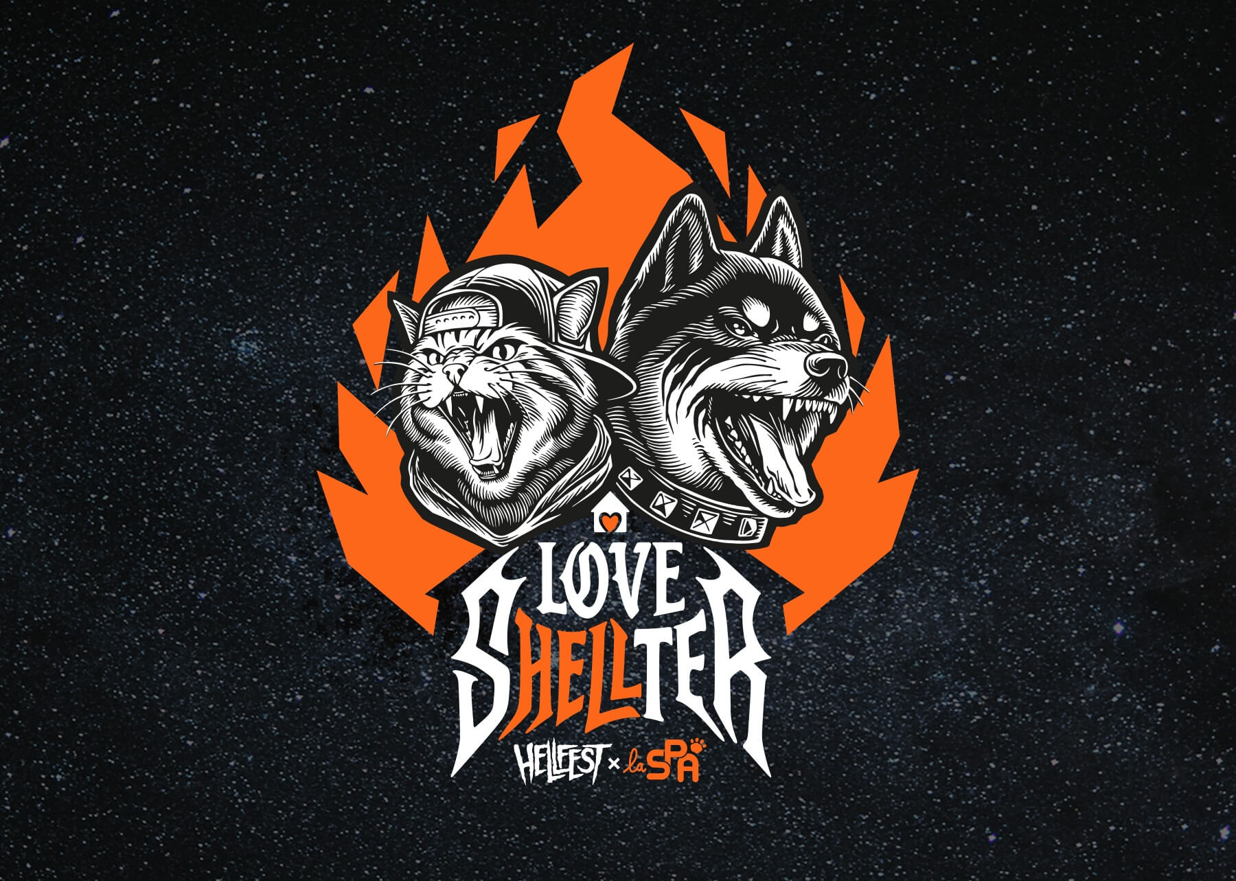 Le logo de la collaboration entre la SPA et le Hellfest lors de l'édition 2025 du festival de musique métal