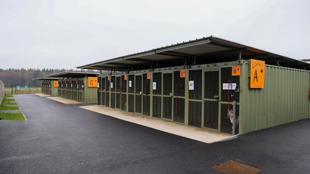 Photographie de l'espace chiens du refuge de Maubert-Fontaine.