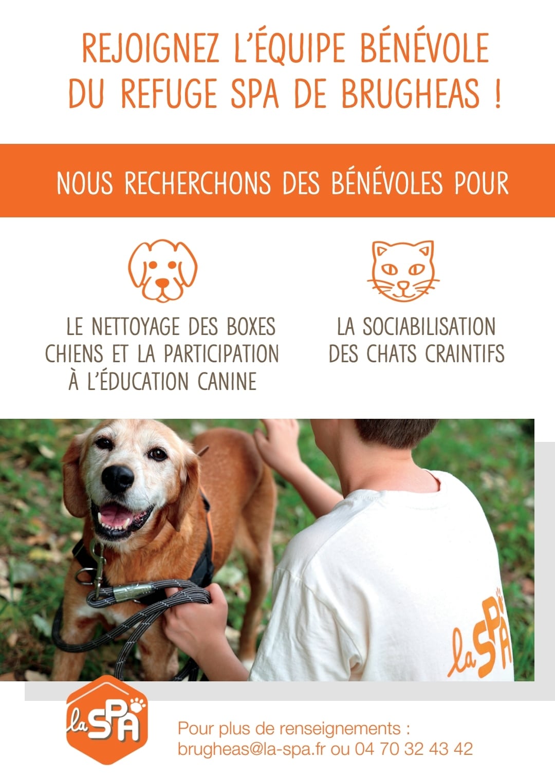 RECHERCHE DE BENEVOLES POUR LE NETTOYAGE ET L’EDUCATION CANINE LA SPA